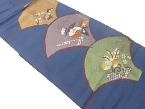 ふくれ織抽象扇に草花・鹿の子模様織出し名古屋帯